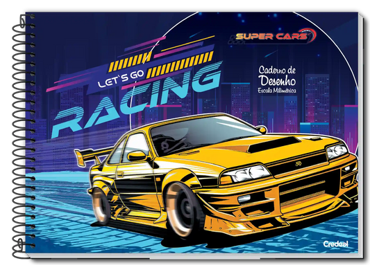 Caderno de Desenho Milimetrado 80 Folhas Super Cars - Credeal