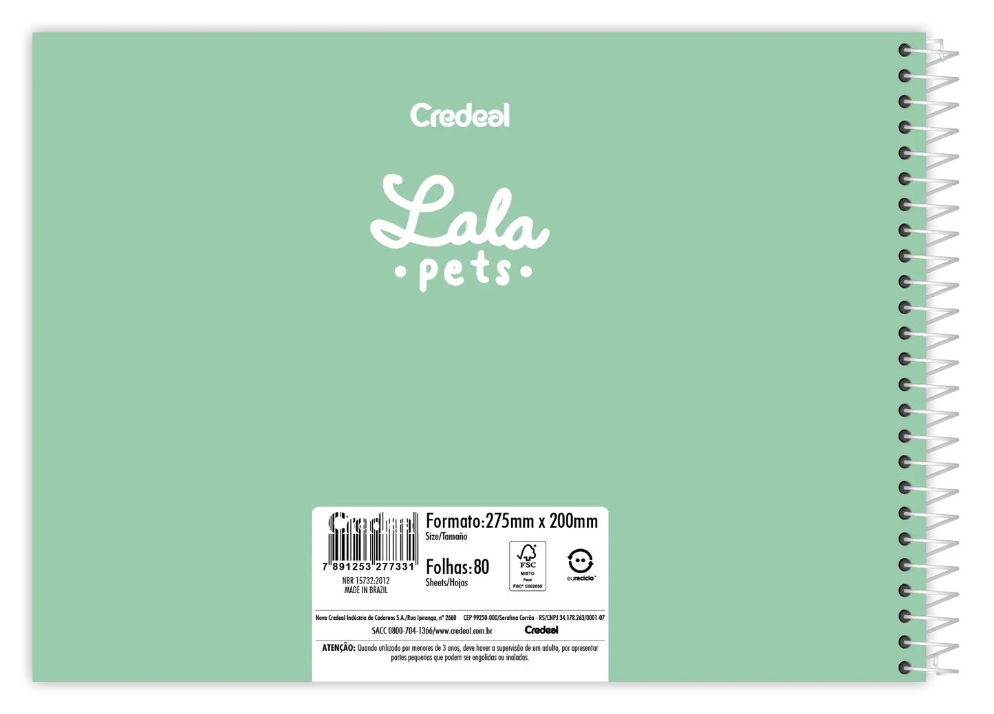 Caderno de Desenho Milimetrado 80 Folhas Lala Pets - Credeal