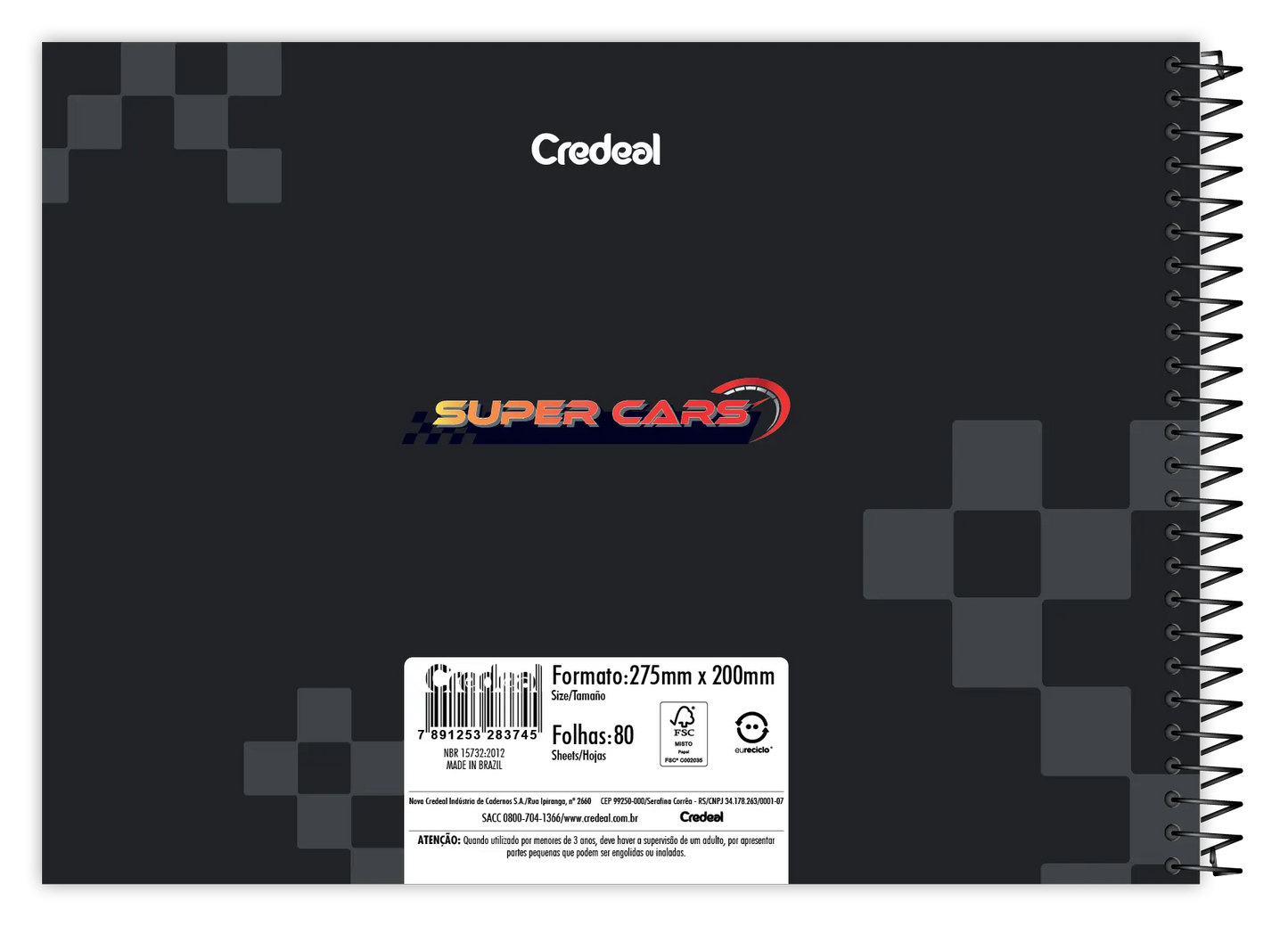 Caderno de Desenho Milimetrado 80 Folhas Super Cars - Credeal