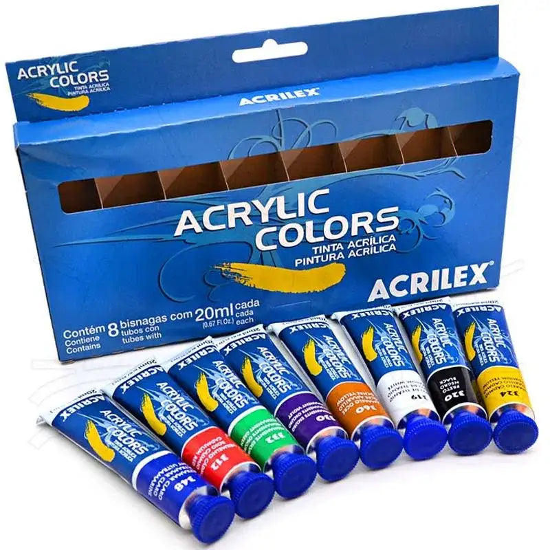 Bisnaga de Tinta Acrílica Acrilex - Conjunto com 8 Cores de 20ml