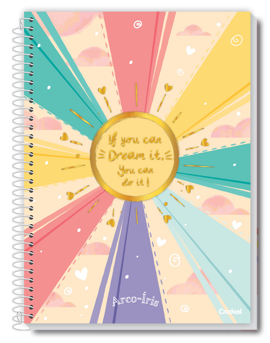 Caderno Universitário Espiral 16 Matérias 256 Folhas Arco-Íris Credeal