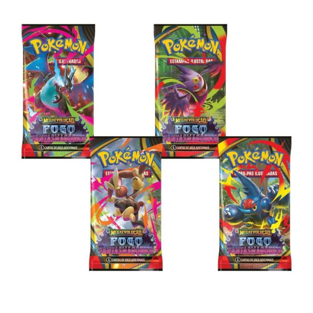 Cartas Pokémon ME02 Fogo Fantasmagórico Copag Pacote Sortido