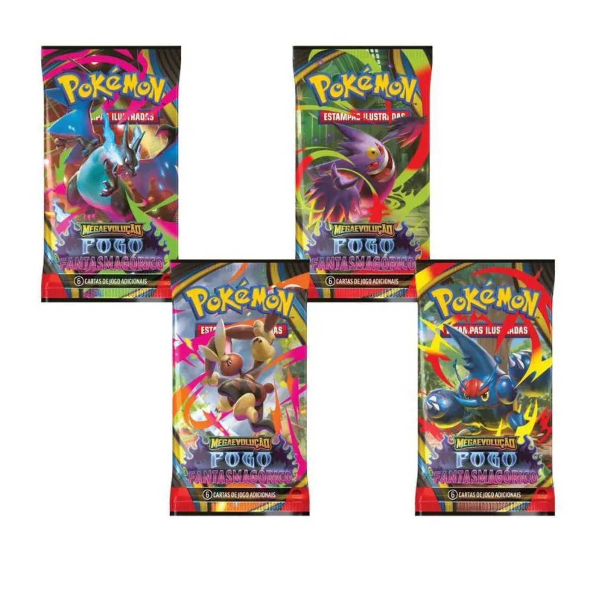Cartas Pokémon ME02 Fogo Fantasmagórico Copag Pacote Sortido