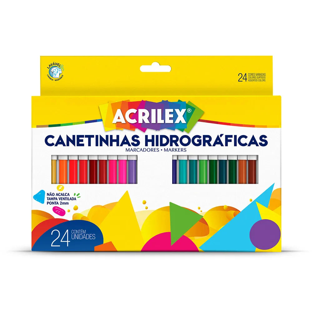 Canetinha Hidrográficas Acrilex 24 Cores Ponta Média