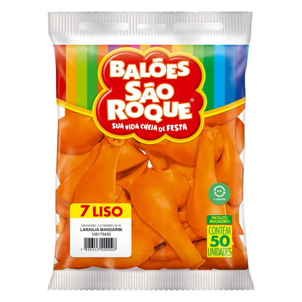 Balões São Roque 7 Polegadas Laranja Mandarim - Pacote com 50 Unidades
